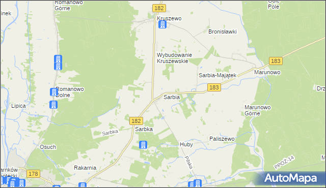 mapa Sarbia gmina Czarnków, Sarbia gmina Czarnków na mapie Targeo