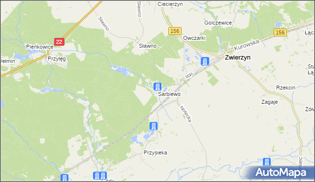 mapa Sarbiewo gmina Zwierzyn, Sarbiewo gmina Zwierzyn na mapie Targeo