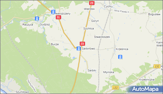 mapa Sarbinowo gmina Dębno, Sarbinowo gmina Dębno na mapie Targeo