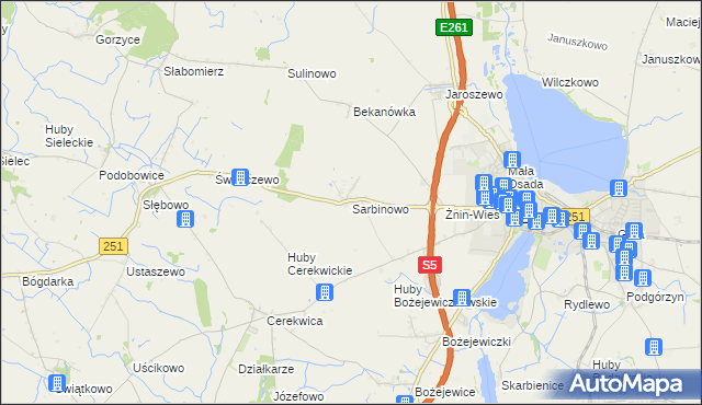 mapa Sarbinowo gmina Żnin, Sarbinowo gmina Żnin na mapie Targeo