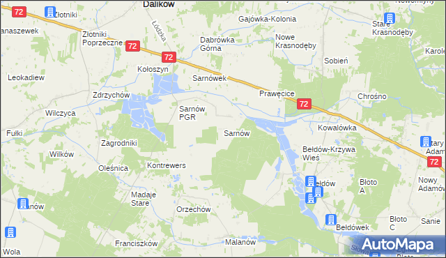 mapa Sarnów gmina Dalików, Sarnów gmina Dalików na mapie Targeo