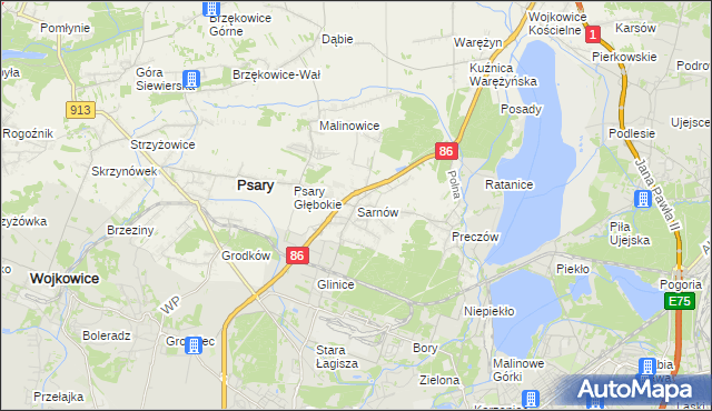 mapa Sarnów gmina Psary, Sarnów gmina Psary na mapie Targeo