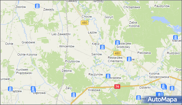 mapa Sarnów gmina Widawa, Sarnów gmina Widawa na mapie Targeo