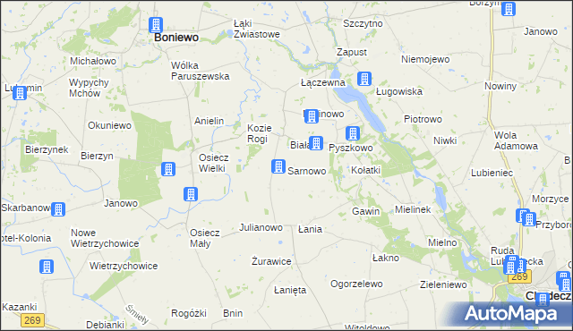 mapa Sarnowo gmina Boniewo, Sarnowo gmina Boniewo na mapie Targeo