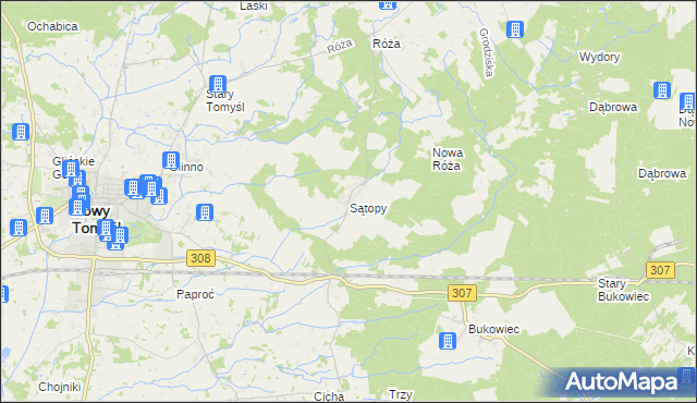 mapa Sątopy gmina Nowy Tomyśl, Sątopy gmina Nowy Tomyśl na mapie Targeo