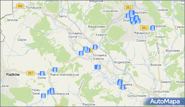 mapa Ścinawka Średnia, Ścinawka Średnia na mapie Targeo