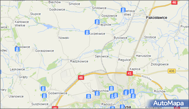 mapa Sękowice gmina Nysa, Sękowice gmina Nysa na mapie Targeo