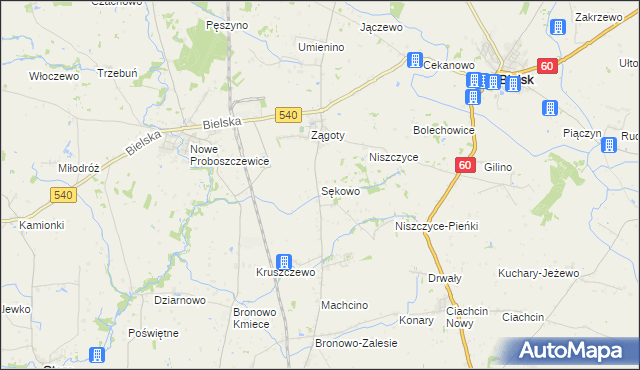 mapa Sękowo gmina Bielsk, Sękowo gmina Bielsk na mapie Targeo