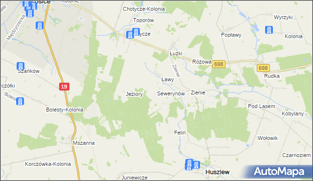 mapa Sewerynów gmina Huszlew, Sewerynów gmina Huszlew na mapie Targeo