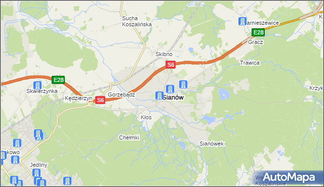 mapa Sianów, Sianów na mapie Targeo