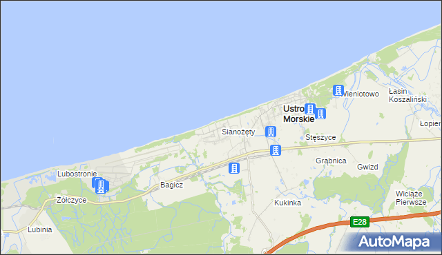 mapa Sianożęty, Sianożęty na mapie Targeo