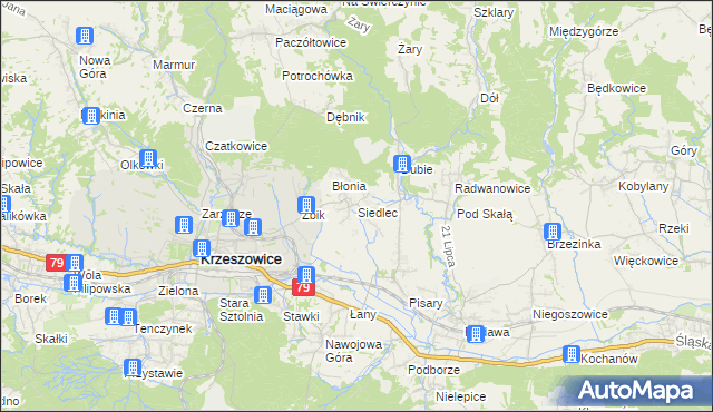 mapa Siedlec gmina Krzeszowice, Siedlec gmina Krzeszowice na mapie Targeo