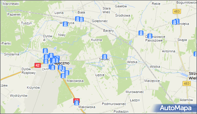 mapa Siedlec gmina Pajęczno, Siedlec gmina Pajęczno na mapie Targeo