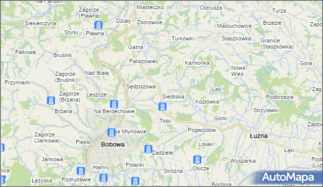 mapa Siedliska gmina Bobowa, Siedliska gmina Bobowa na mapie Targeo