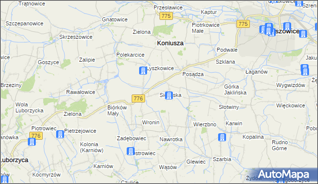 mapa Siedliska gmina Koniusza, Siedliska gmina Koniusza na mapie Targeo