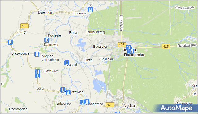 mapa Siedliska gmina Kuźnia Raciborska, Siedliska gmina Kuźnia Raciborska na mapie Targeo