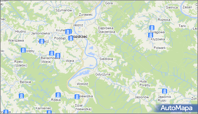 mapa Siedliska gmina Nozdrzec, Siedliska gmina Nozdrzec na mapie Targeo