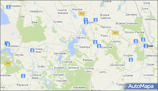 mapa Siedliska gmina Sompolno, Siedliska gmina Sompolno na mapie Targeo