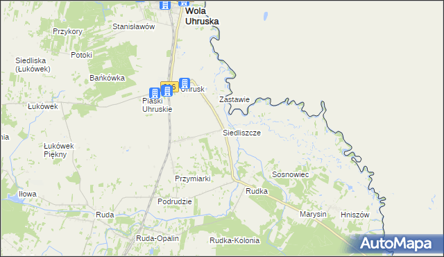 mapa Siedliszcze gmina Wola Uhruska, Siedliszcze gmina Wola Uhruska na mapie Targeo