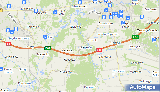 mapa Sięganów, Sięganów na mapie Targeo