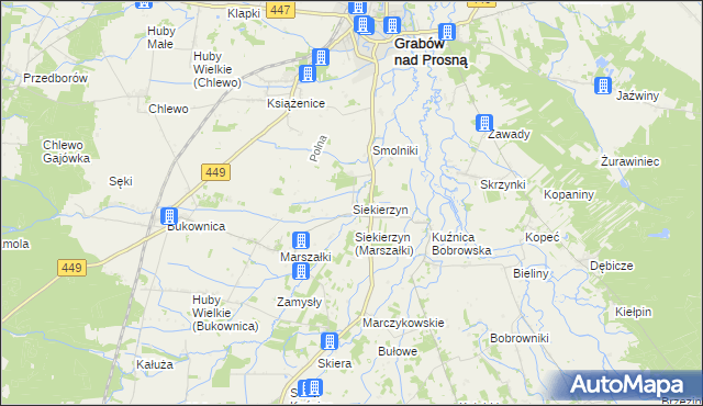 mapa Siekierzyn gmina Grabów nad Prosną, Siekierzyn gmina Grabów nad Prosną na mapie Targeo