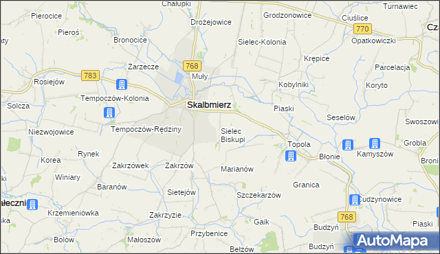 mapa Sielec Biskupi, Sielec Biskupi na mapie Targeo