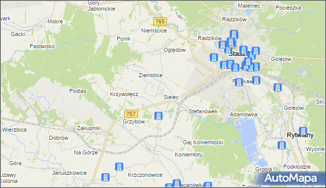 mapa Sielec gmina Staszów, Sielec gmina Staszów na mapie Targeo