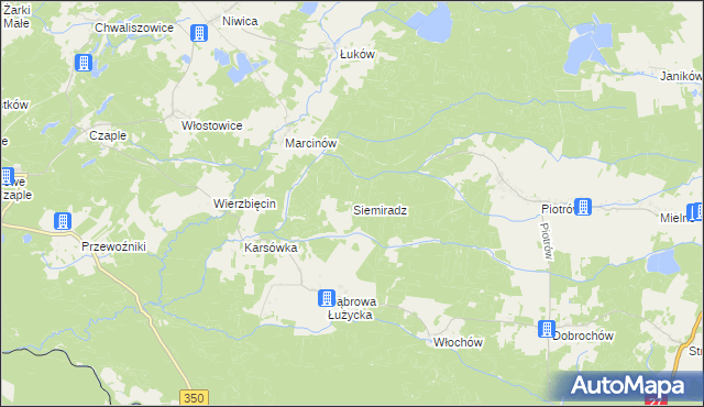 mapa Siemiradz gmina Trzebiel, Siemiradz gmina Trzebiel na mapie Targeo