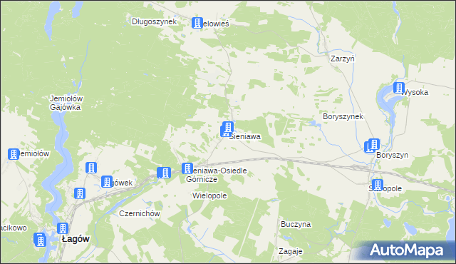 mapa Sieniawa gmina Łagów, Sieniawa gmina Łagów na mapie Targeo