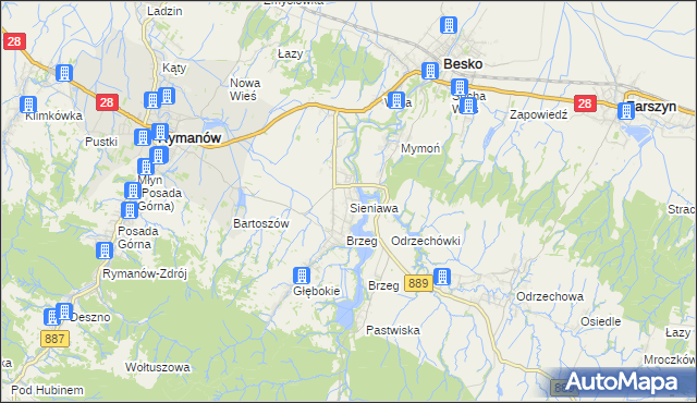 mapa Sieniawa gmina Rymanów, Sieniawa gmina Rymanów na mapie Targeo