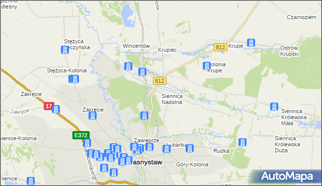 mapa Siennica Nadolna gmina Krasnystaw, Siennica Nadolna gmina Krasnystaw na mapie Targeo