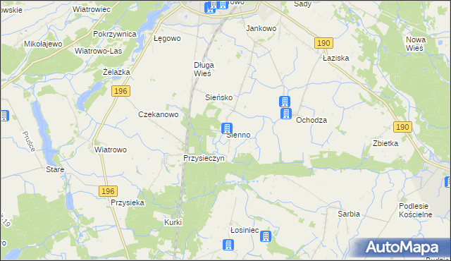 mapa Sienno gmina Wągrowiec, Sienno gmina Wągrowiec na mapie Targeo