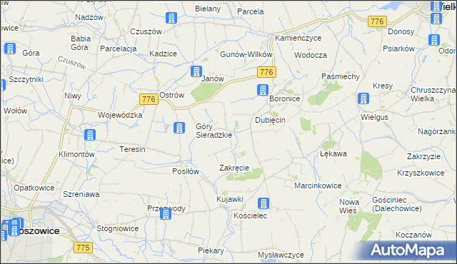 mapa Sieradzice, Sieradzice na mapie Targeo