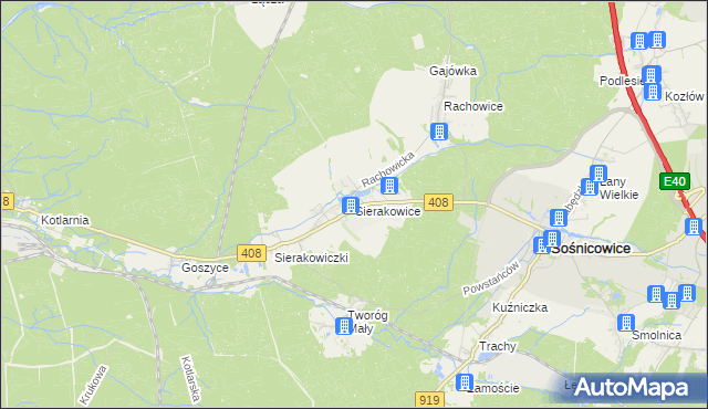 mapa Sierakowice gmina Sośnicowice, Sierakowice gmina Sośnicowice na mapie Targeo