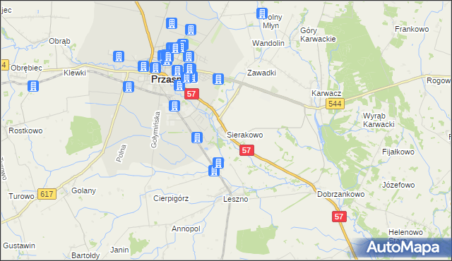 mapa Sierakowo gmina Przasnysz, Sierakowo gmina Przasnysz na mapie Targeo