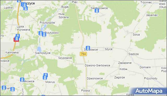 mapa Sierbowice, Sierbowice na mapie Targeo