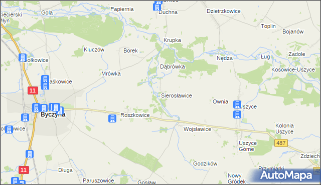 mapa Sierosławice gmina Byczyna, Sierosławice gmina Byczyna na mapie Targeo