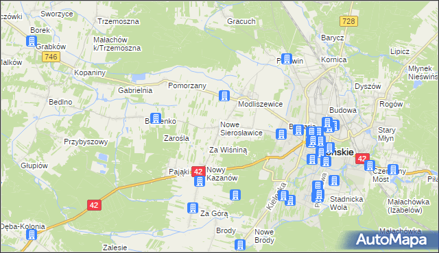 mapa Sierosławice gmina Końskie, Sierosławice gmina Końskie na mapie Targeo