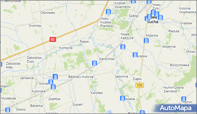 mapa Sierzchów gmina Bolimów, Sierzchów gmina Bolimów na mapie Targeo