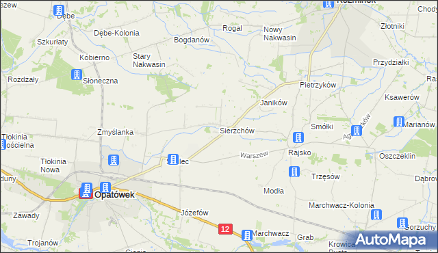 mapa Sierzchów gmina Opatówek, Sierzchów gmina Opatówek na mapie Targeo