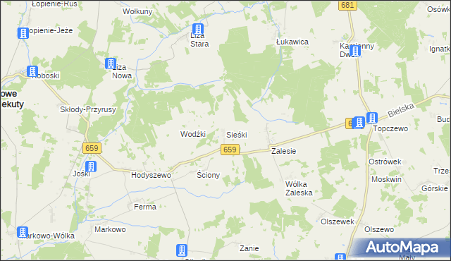 mapa Sieśki gmina Wyszki, Sieśki gmina Wyszki na mapie Targeo