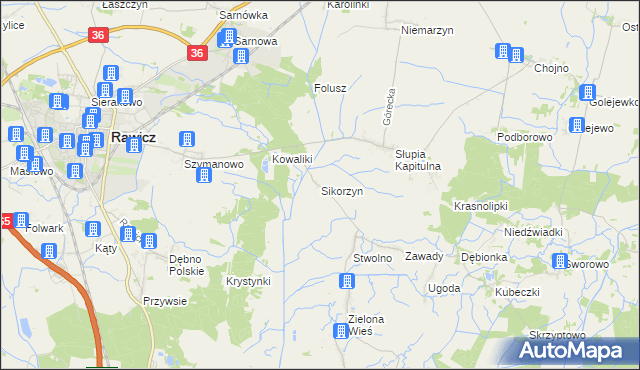 mapa Sikorzyn gmina Rawicz, Sikorzyn gmina Rawicz na mapie Targeo