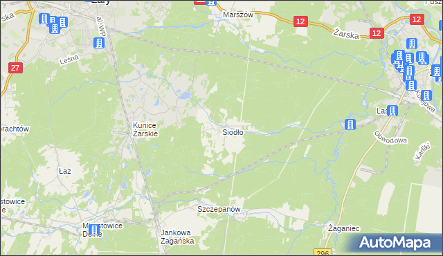 mapa Siodło gmina Żary, Siodło gmina Żary na mapie Targeo