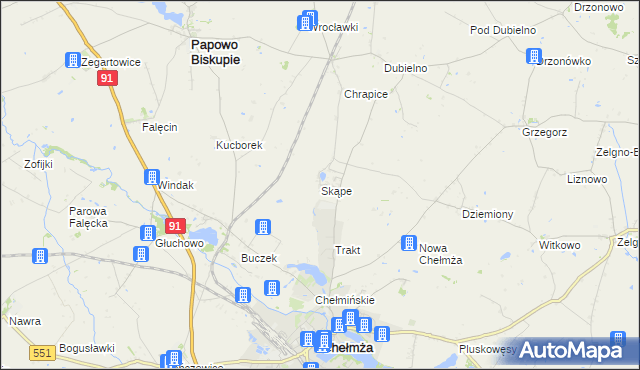 mapa Skąpe gmina Chełmża, Skąpe gmina Chełmża na mapie Targeo