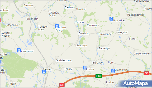 mapa Skarszyn gmina Trzebnica, Skarszyn gmina Trzebnica na mapie Targeo