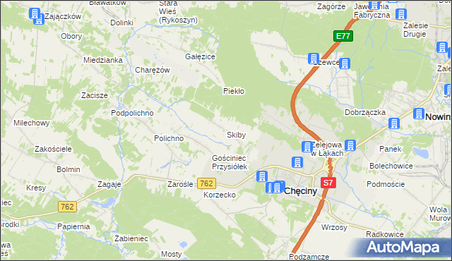 mapa Skiby gmina Chęciny, Skiby gmina Chęciny na mapie Targeo