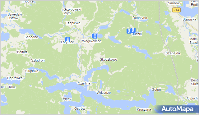 mapa Skoczkowo gmina Kościerzyna, Skoczkowo gmina Kościerzyna na mapie Targeo