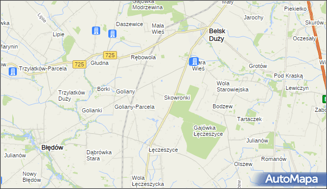 mapa Skowronki gmina Belsk Duży, Skowronki gmina Belsk Duży na mapie Targeo