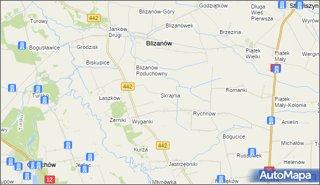 mapa Skrajnia gmina Blizanów, Skrajnia gmina Blizanów na mapie Targeo