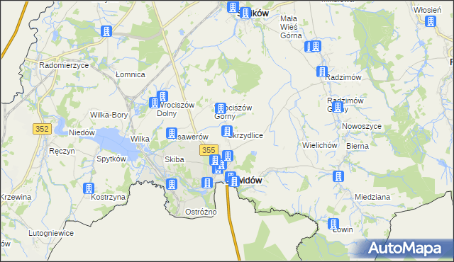 mapa Skrzydlice, Skrzydlice na mapie Targeo